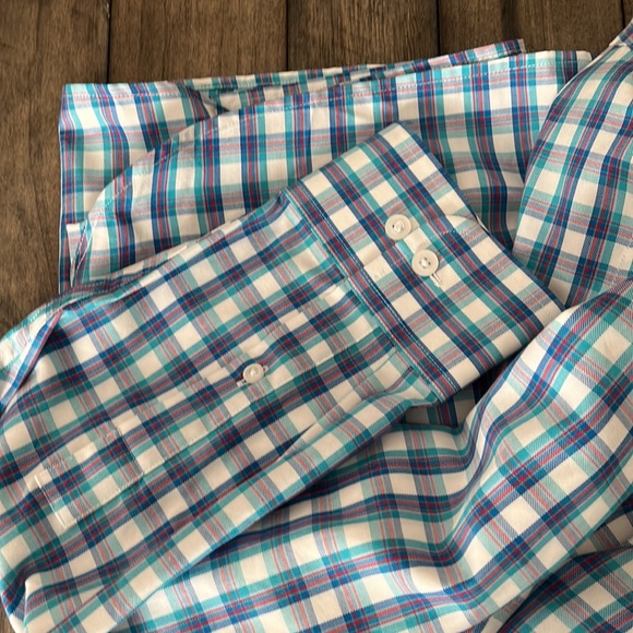 NWT Cremieux Teal/White Multicolored Plaid Button Down Size L - Picture 5 of 5